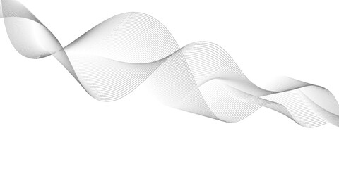 Abstract gray wave dynamic curve lines on transparent background with flowing particles. Digital energy waves technology concept. Modern backdrop design for business, presentation, banner.