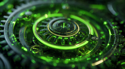 high tech watch with glowing neon green circular patterns