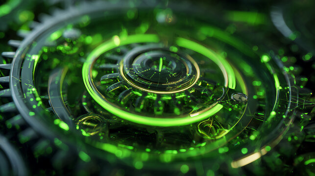 high tech watch with glowing neon green circular patterns