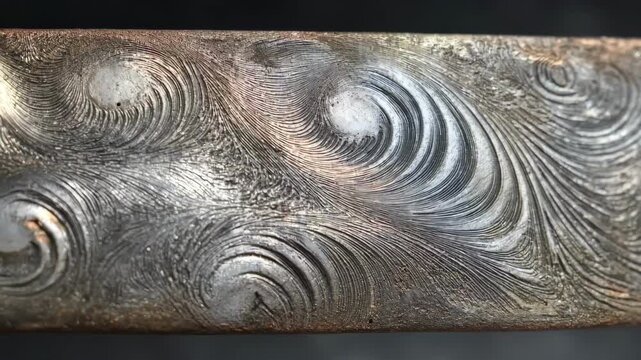 Closeup medium shot of laser engraving on metal mold surface showcasing detailed pattern creation and advanced mold customization techniques.