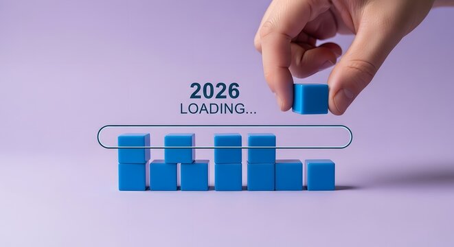 Loading bar concept for the year 2026 with hand