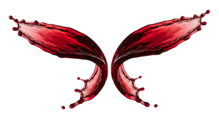 Red liquid splash forming butterfly wings isolated on transparent background
