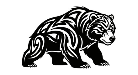 Intricate tribal bear design showcasing strength and wildness in black and white.