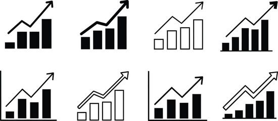 Fototapeta premium Collection of Bar Graph and Line Chart Icons Showing Upward Trends and Growth bar chart