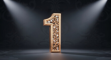 Luxurious Golden Number One with Diamonds and Ornate Design