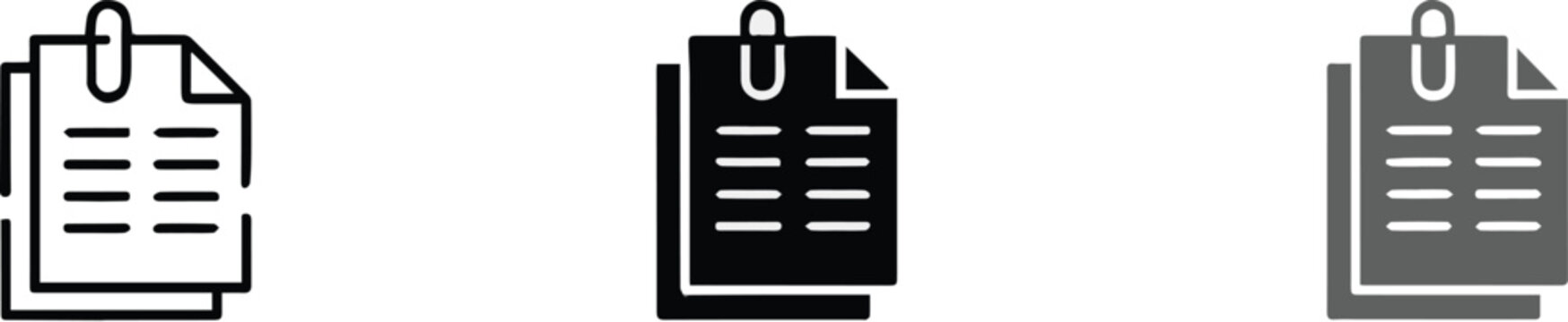 document icon stacked papers with paperclip linear solid outline gray