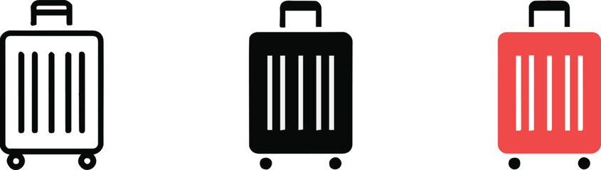 suitcase icon pack three variations red black outline vector set