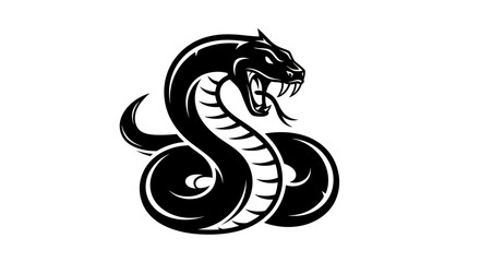 Stylized Black Snake Illustration with Visible Fangs and Tongue.