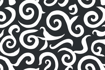 Naklejka premium Abstract white swirl pattern on a black background, perfect for textiles, wallpapers, or modern design projects