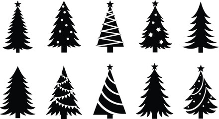 Obraz premium Christmas tree vector illustrations featuring various styles and designs for festive decorating and holiday celebrations 