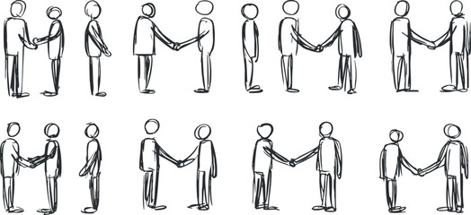 Handshake vector illustration set featuring various styles of people engaging in agreements and partnerships for business and collaboration themes