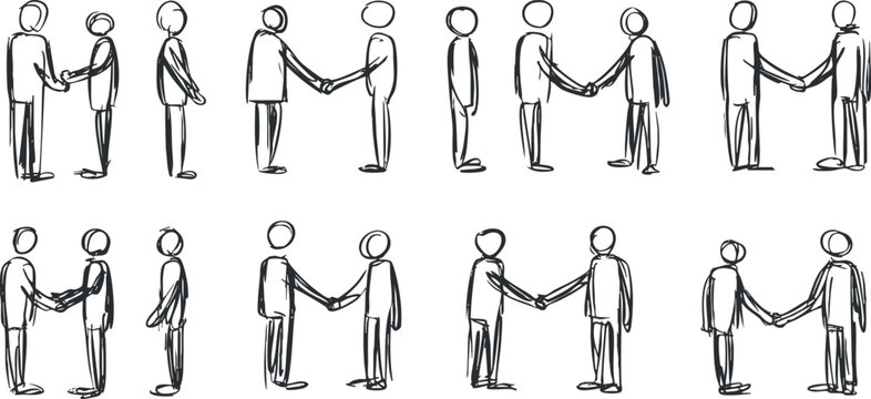Handshake vector illustration set featuring various styles of people engaging in agreements and partnerships for business and collaboration themes