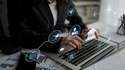 Futuristic digital law interface displaying justice scale, highlighting digital law, AI compliance,...