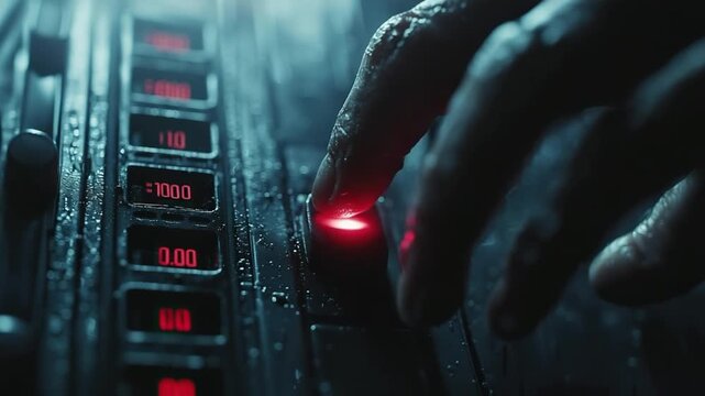 alien hand presses the button close up video