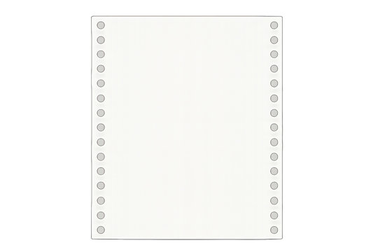 Dot matrix printer paper template, continuous form blank sheet, vintage old computer form with sprocket holes