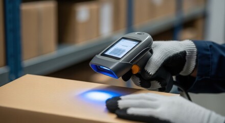 High-Resolution Close-up of Barcode Scanning for Warehouse Logistics and Inventory