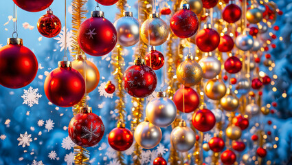 Christmas Baubles in Beautiful Colours Background Copyspace