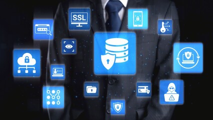 Data privacy and cyber security icons show encryption, data privacy safeguards, and cyber security defense. Data privacy ensures cyber security protection and access control. Gist