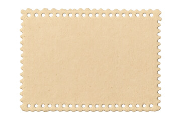 Fototapeta premium Blank vintage postage stamp with perforated edges, aged paper texture, copy space, isolated on transparent background