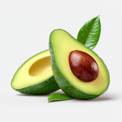 Fresh Avocado cut in half on white