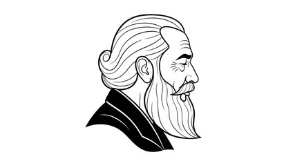 Detailed Line Art Portrait of an Elderly Man with Beard.