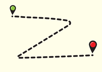 Navigation Path Green Start, Red Destination - Location Tracking
