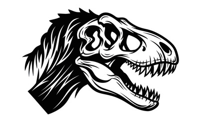 Tyrannosaurus Rex Skull Illustration with Detailed Line Work and Shading.