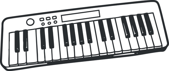 Fototapeta premium Minimalist black and white vector illustration of a keyboard instrument ideal for music-themed projects and designs