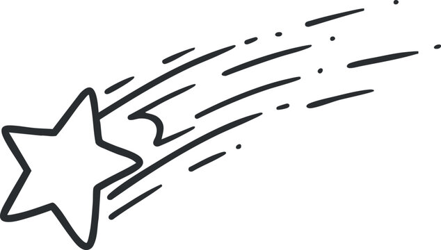 Minimalist outline vector illustration of a shooting star with a trailing comet effect for design and branding projects