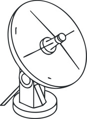 Outline vector illustration of a satellite dish symbolizing communication technology for digital media and broadcasting.