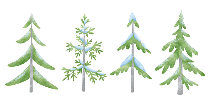 Watercolor Christmas trees. Cute watercolor Christmas illustration on a white background for textiles and wrapping paper