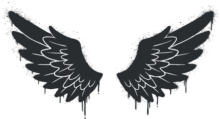 Stylized black wings vector illustration with a dripping effect, ideal for tattoo design and creative branding.