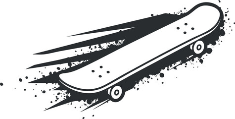 Dynamic black and white vector illustration of a skateboard with a splash effect, perfect for sports and urban design projects © vadymstock