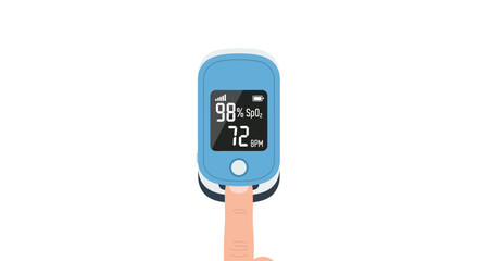 Pulse oximeter on finger showing 98% SpO2