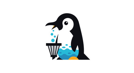 Penguin illustration holding water