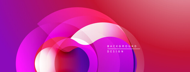 Abstract vibrant design. Overlapping circles create dynamic visual effect. Gradient colors blend smoothly, forming modern backdrop.