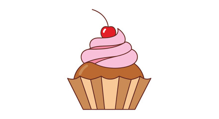 Cartoon cupcake with pink frosting and cherry