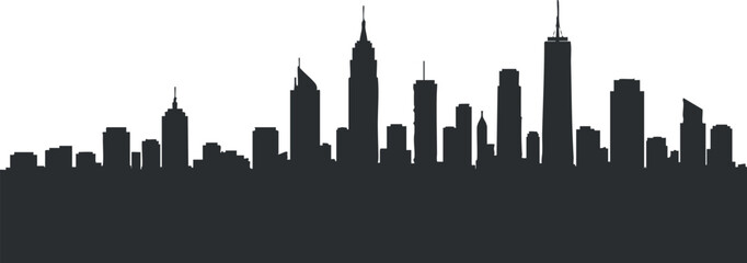 Stylish silhouette vector illustration of a city skyline featuring modern skyscrapers and iconic buildings for urban design projects
