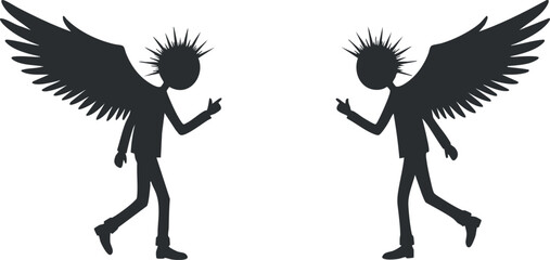 Playful vector illustration of two winged characters joyfully interacting, perfect for creative projects and design themes