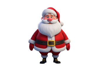 Obraz premium Chubby 3d cartoon santa claus character standing isolated on transparent background wearing traditional red suit and hat