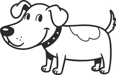 Whimsical black and white vector illustration of a happy cartoon dog, perfect for pet-related designs and branding.