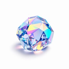 Fototapeta premium Closeup of a beautiful faceted crystal displaying a vibrant spectrum of colors from light refraction, isolated on white background