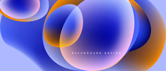 Abstract fluid shapes overlap. Blue, orange hues blend creating dynamic visual effect. Modern design element for backgrounds.