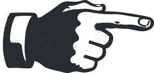 Vintage black and white vector illustration of a pointing hand gesture for signage and communication purposes