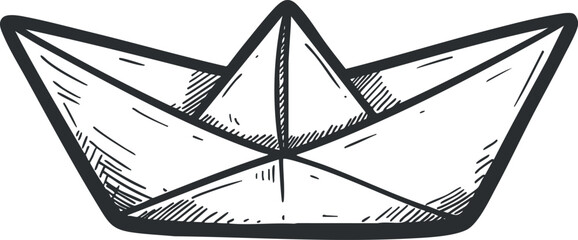 Hand-drawn vector illustration of a paper boat, ideal for creative projects and educational materials.