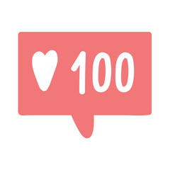 Pink Speech Bubble Notification With Heart Icon And Number One Hundred For Social Media Engagement And Likes