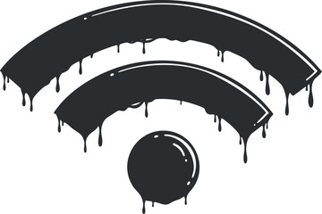 Stylish black vector illustration of a dripping WiFi signal icon for modern digital design projects