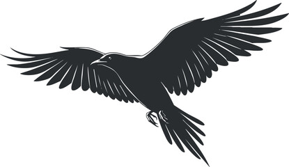 Obraz premium Stylized silhouette vector illustration of a flying raven, perfect for nature-themed design projects and logos