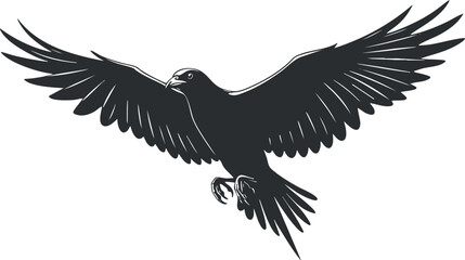Obraz premium Stylized black silhouette vector illustration of a soaring eagle with outstretched wings, perfect for wildlife themes and nature designs