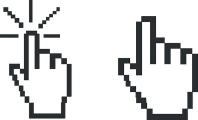 Fototapeta premium Pixel art vector illustration of hand gestures for clicking and pointing, suitable for digital interfaces and web design